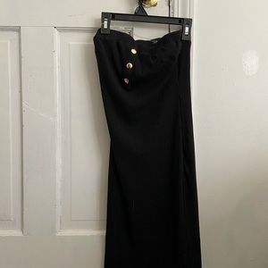 Strapless black dress with buttons